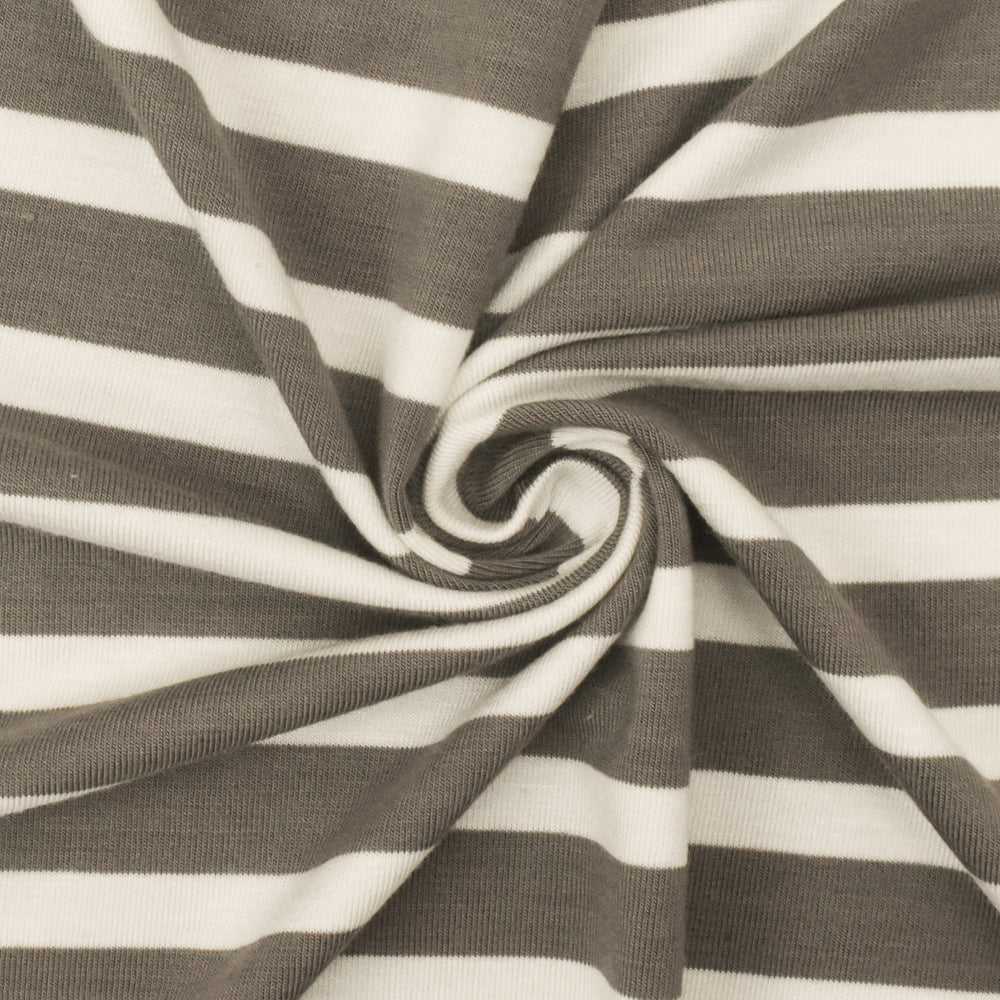 1 Yard Taupe Gray Ivory Stripe Spandex Rayon Modal Jersey Knit Fabric For Dresses And Blouses 58 Inches Width