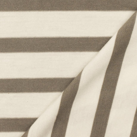 1 Yard Soft Taupe Brown Ivory Stripe Spandex Rayon Modal Jersey Knit Fabric For Blouses And Dresses 59 Inches Width