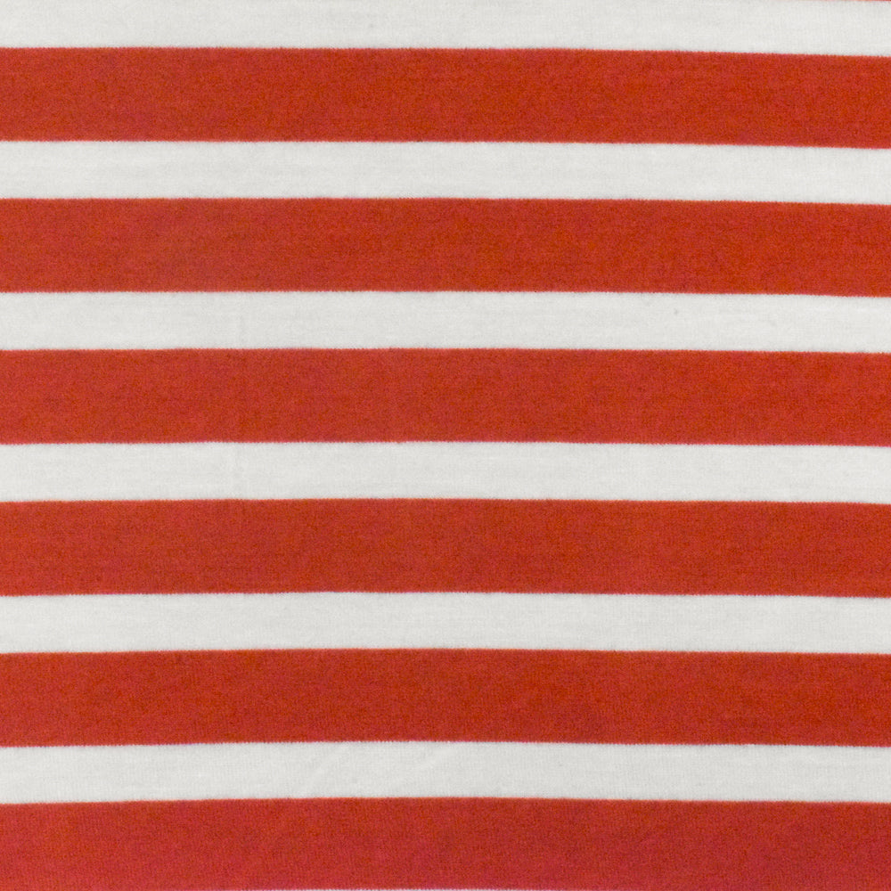 1 Yard Orange Red Ivory Stripe Spandex Rayon Modal Jersey Knit Fabric For Blouses And Activewear 58 Inches Width