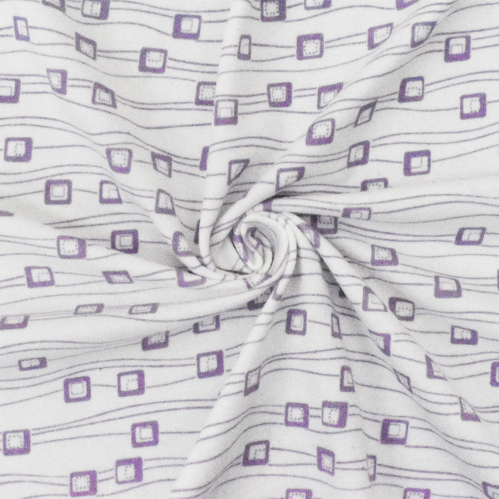 1 Yard White Purple Abstract Print Stretch Cotton Jersey Knit Fabric 56 Inches Width