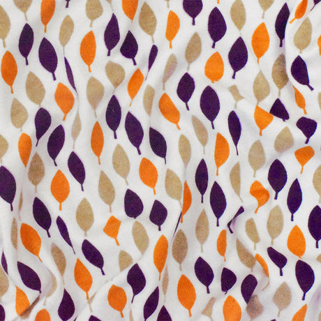 1 Yard White Purple Multi Leaf Cotton Spandex Jersey Knit Fabric Stretch Soft 59 Inches Width