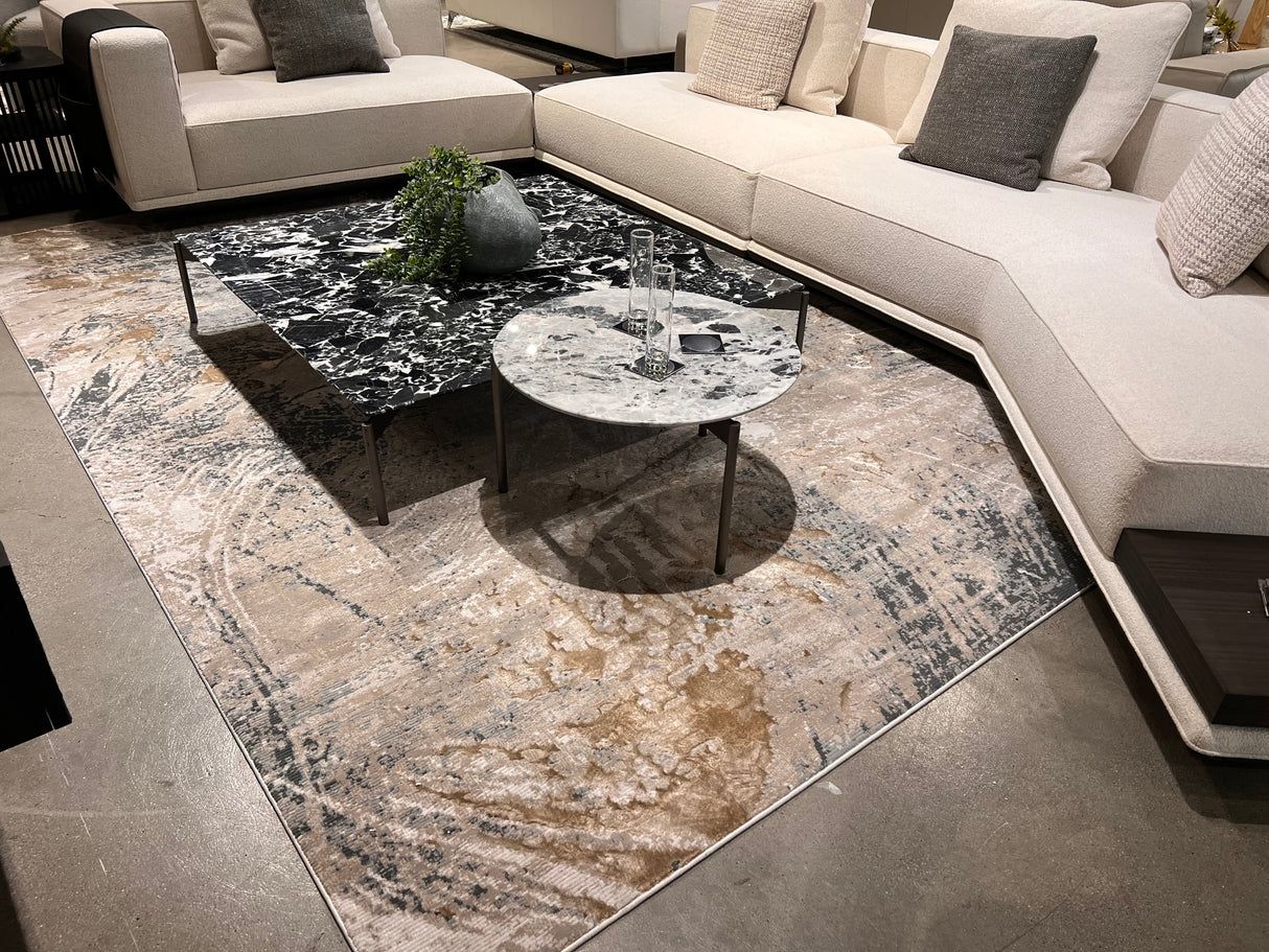 METZ 4201 Polyester Viscose Rug - Crème, Charcoal, Silver, Teal Marbled Abstract, Warm Mocha Tone-To-Tone High-Low Texture, 9' 8" X 13' (1 Rug)