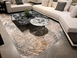 METZ 4201 Polyester Viscose Rug - Crème, Charcoal, Silver, Teal Marbled Abstract, Warm Mocha Tone-To-Tone High-Low Texture, 9' 8" X 13' (1 Rug)
