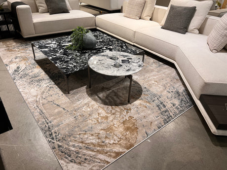 METZ 4201 Polyester Viscose Rug - Crème, Charcoal, Silver, Teal Marbled Abstract, Warm Mocha Tone-To-Tone High-Low Texture, 9' 8" X 13' (1 Rug)