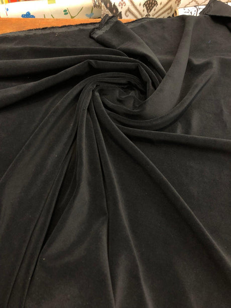 Black Velvet Drapery Upholstery Fabric - Black, Matte Velour, 54" Width (1 Yard)