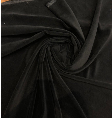 Black Velvet Drapery Upholstery Fabric - Black, Matte Velour, 54" Width (1 Yard)