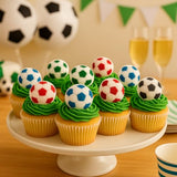 Oasis Supply Edible Soccer Ball Sugar Decorations - 12 Pack | Hand-Painted 1.25" Edible Cake & Cupcake Toppers