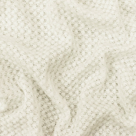 1 Yard Ivory Solid Stretch Poly Blend Thermal Waffle Knit Fabric, Perfect for Blouses, Dresses, and Layering Pieces 58" Width