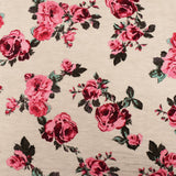 1 Yard Taupe Pink Multi Floral Printed Stretch Rayon Spandex Jersey Knit Fabric Lightweight Activewear 62" Width