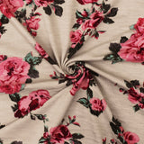 1 Yard Taupe Pink Multi Floral Printed Stretch Rayon Spandex Jersey Knit Fabric Lightweight Activewear 62" Width