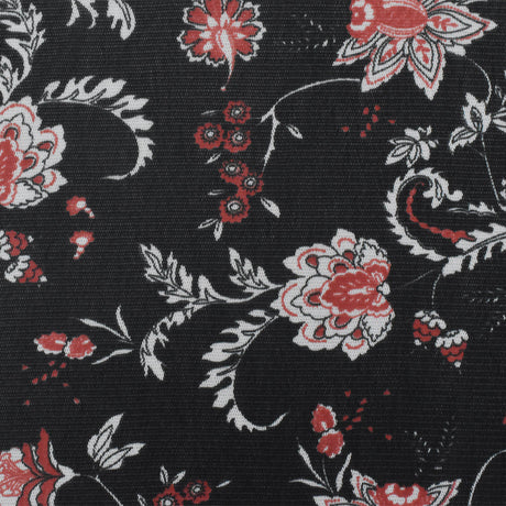 1 yarda de tela de punto malla con mezcla de poliéster y spandex elástica con estampado floral en negro, blanco y naranja, ancho de 58 pulgadas