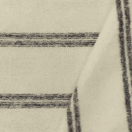 1 Yard Gray Ivory Stripe Stretch Poly Blend Brushed Face Jersey Knit Fabric, Comfortable Stretch And Recovery For Activewear 55" Width