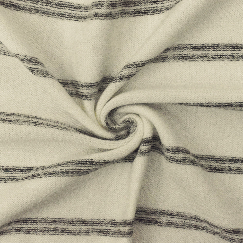 1 Yard Gray Ivory Stripe Stretch Poly Blend Brushed Face Jersey Knit Fabric, Comfortable Stretch And Recovery For Activewear 55" Width
