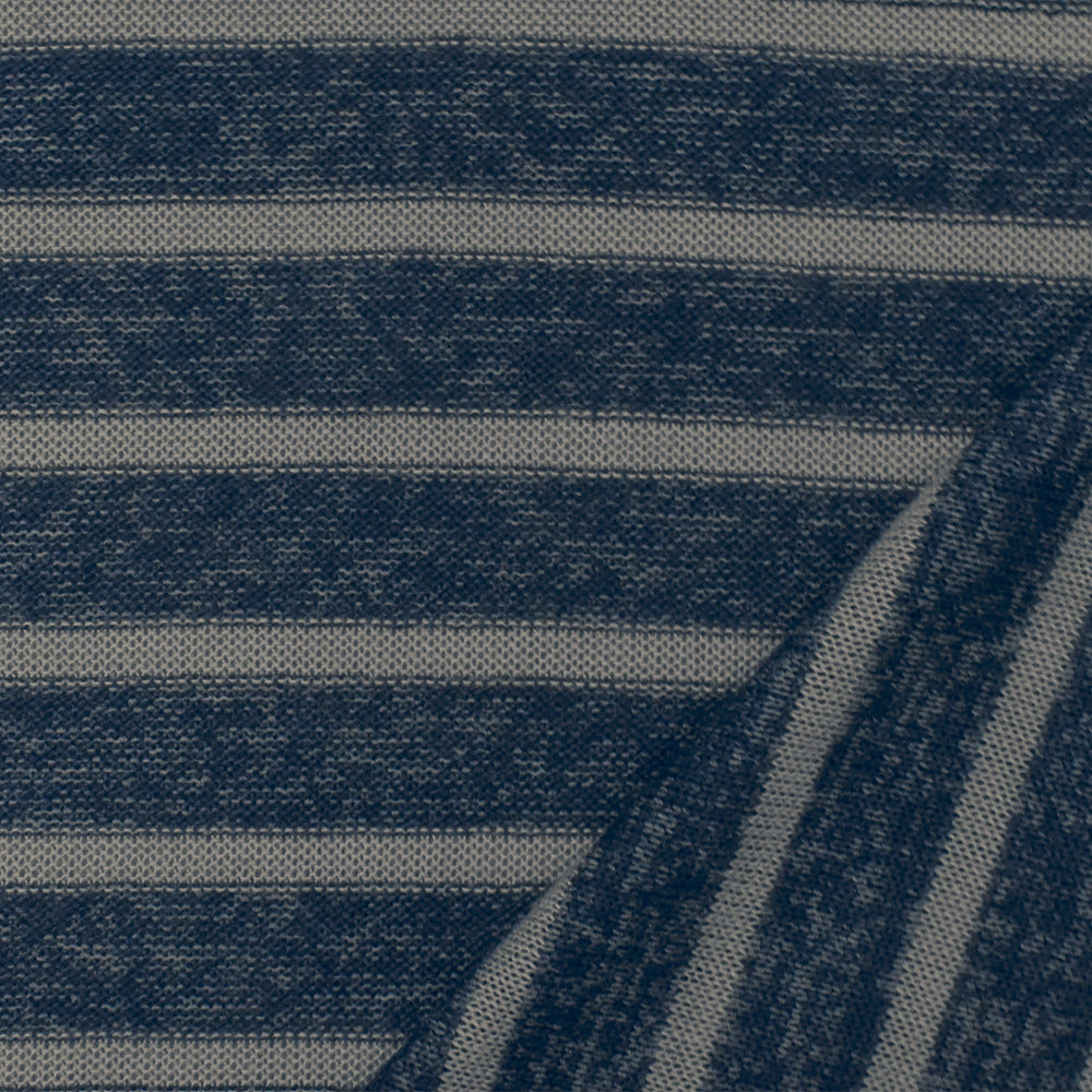 1 Yard Blue Gray Stripe Stretch Spandex Soft Rayon Blend Jersey Knit Fabric 54" Width