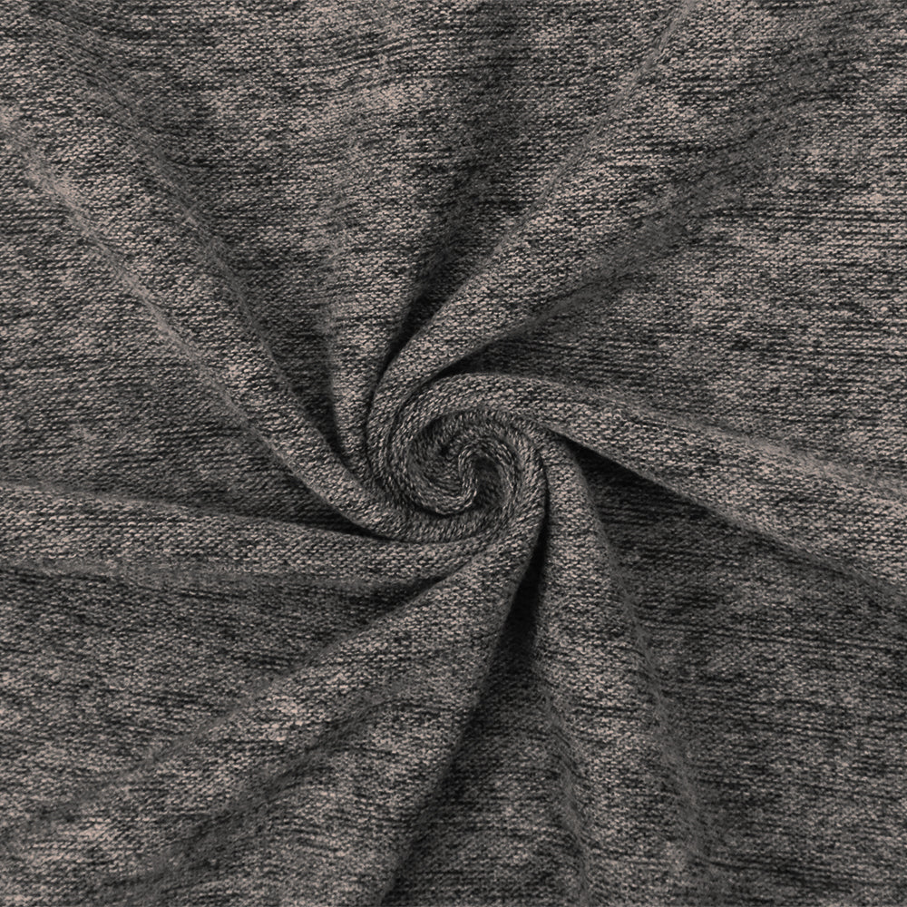 1 Yard Gray Black Slub Stretch Poly Blend Brushed Back Jersey Knit Fabric 55" Width