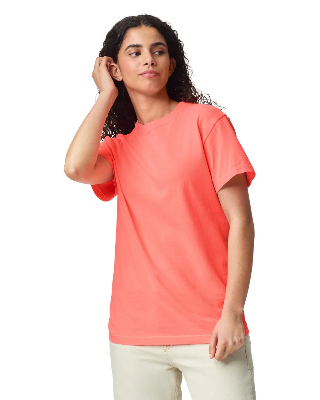 Comfort Colors 1717 Adult Tee Cotton Fabric - Neon Red Orange, Semi-Fitted, 4.5 Oz/Yd² (1 Unit)