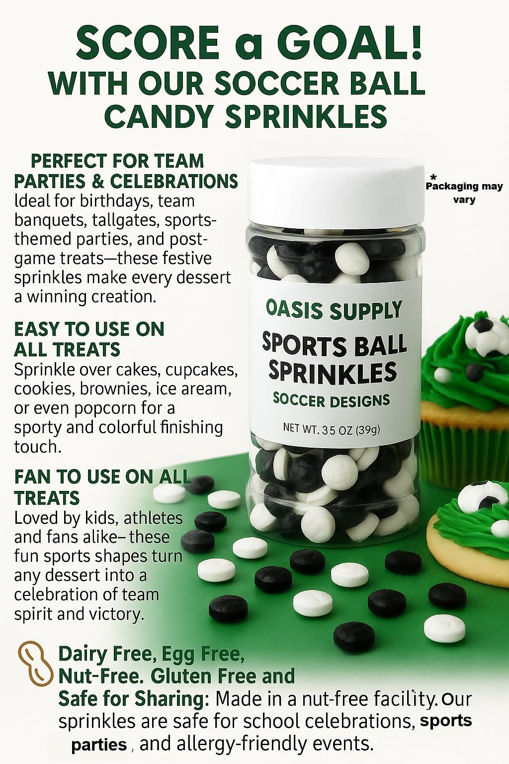 Oasis Supply Sports Ball Sprinkles, Soccer Shapes - 3 oz