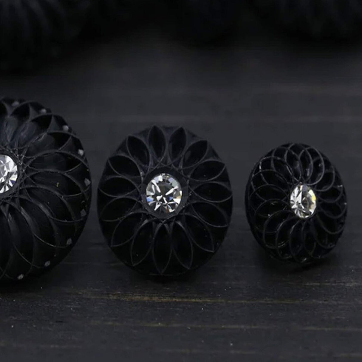 22mm Large Black Rhinestone Shank Buttons Set of 4