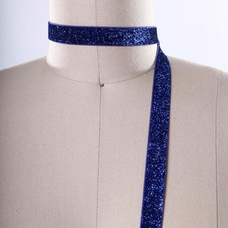 2 Yards Royal Blue Glitter Elastic 3/8" Shiny Trim for Hair Accessories & Crafts