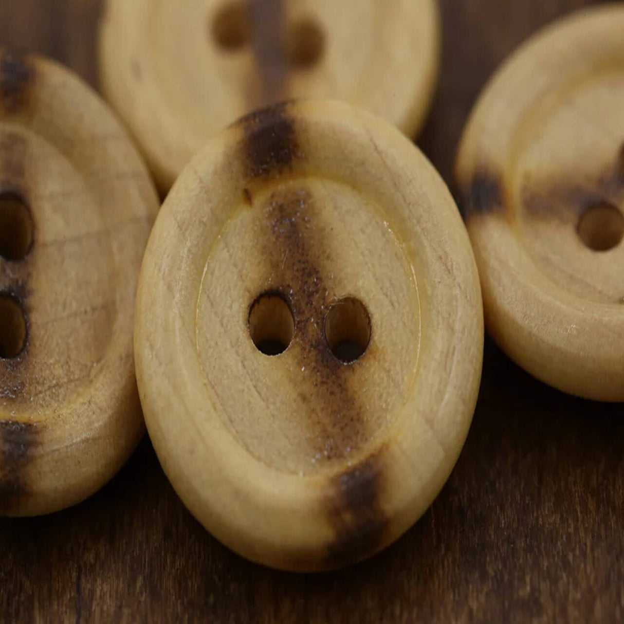 12 Wooden Burnt Center Flat Buttons Two-Hole Wood Shop, 23mm (15/16") Large Size