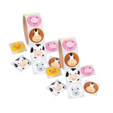 1 1/2" Farm Animal Face Multicolor Paper Sticker Roll 100 Pc
