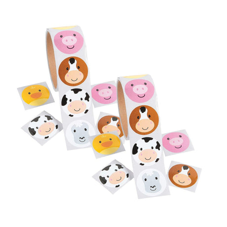 1 1/2" Farm Animal Face Multicolor Paper Sticker Roll 100 Pc