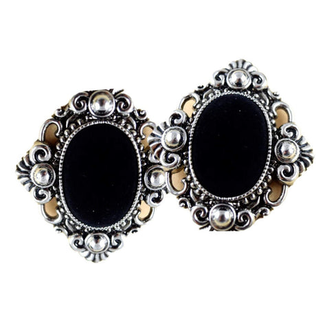 1.75" x 1.5" Silver Black Velvet Gothic Cameo Pendant Small
