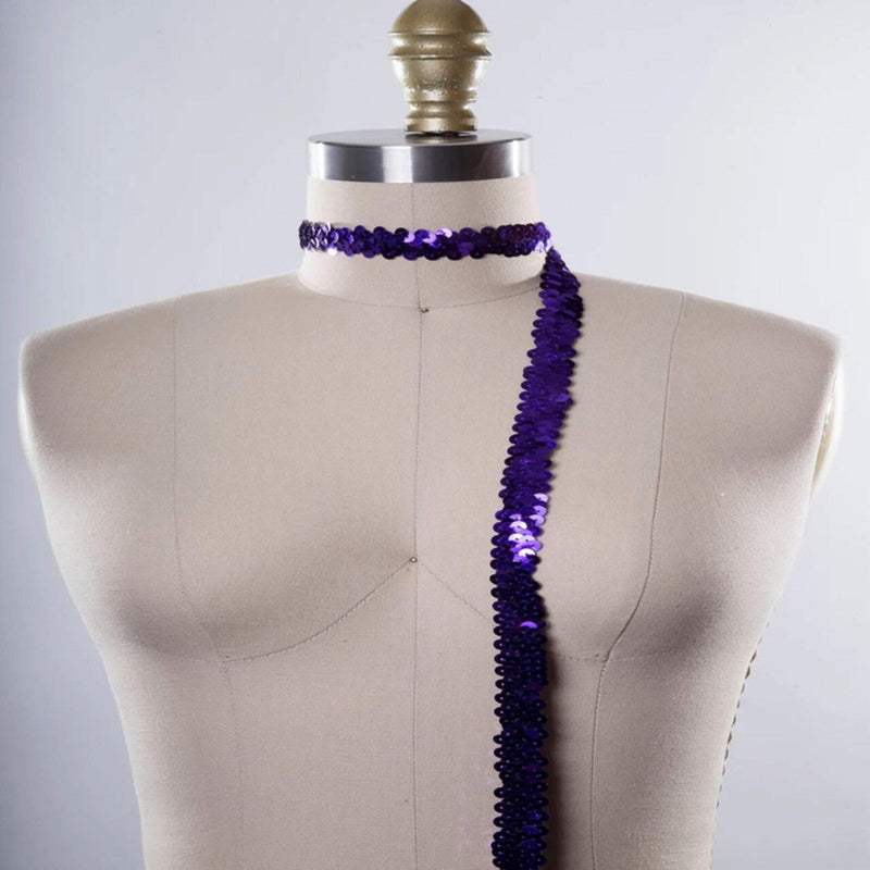 1 Yard Elastic Sequin Trim Purple Sequin Sash Trim 3/4"