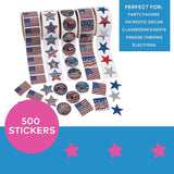 1 1/2" Bulk Classic Patriotic Paper Sticker Roll Assortment 500 Stickers