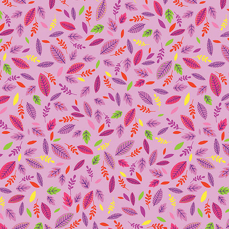 Cotton Print Scattered Leaves Cheeto's World Pink 44/45" Fabric