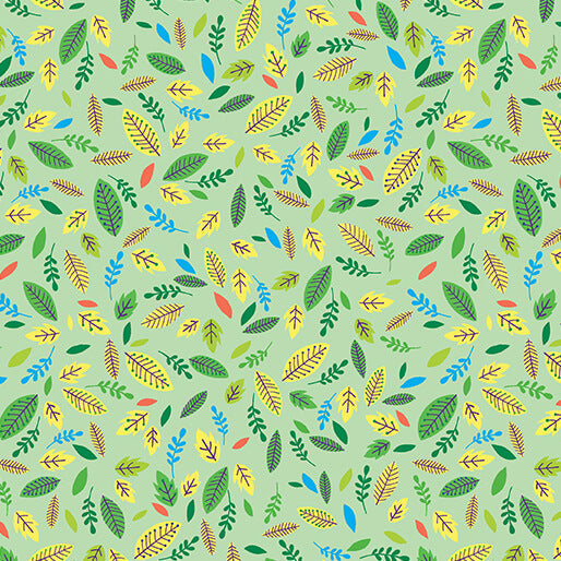 Cotton Fabric Scattered Leaves Green 44/45