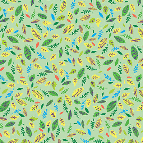 Cotton Fabric Scattered Leaves Green 44/45