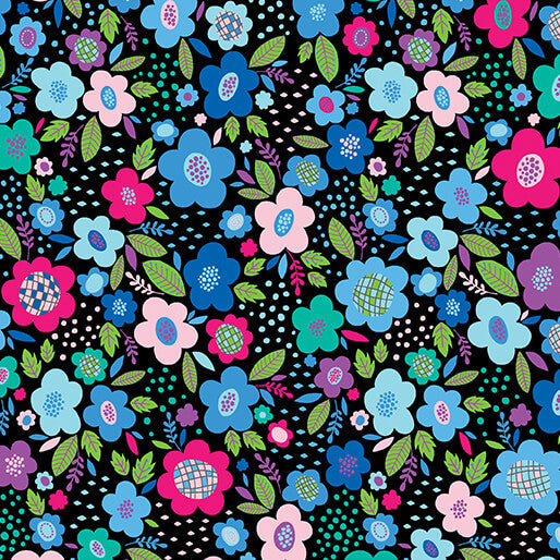Cotton Print Posies Blue Cheeto's World Fabric 44/45