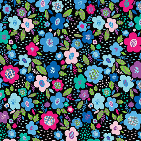 Cotton Print Posies Blue Cheeto's World Fabric 44/45