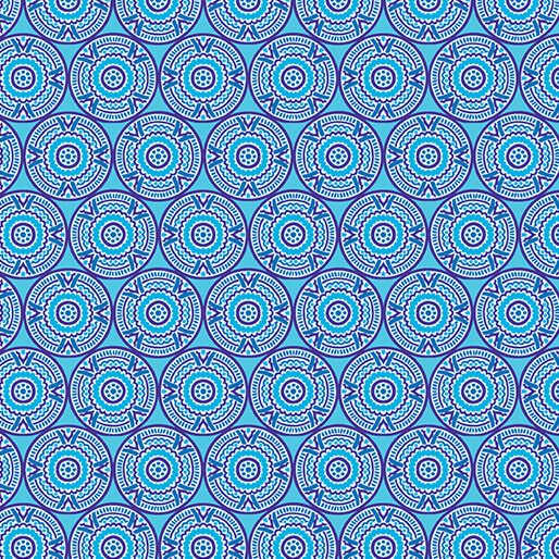 Cotton Print Medallions Blue Cheeto's World Fabric 44/45