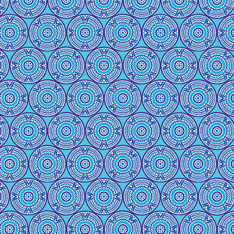 Cotton Print Medallions Blue Cheeto's World Fabric 44/45