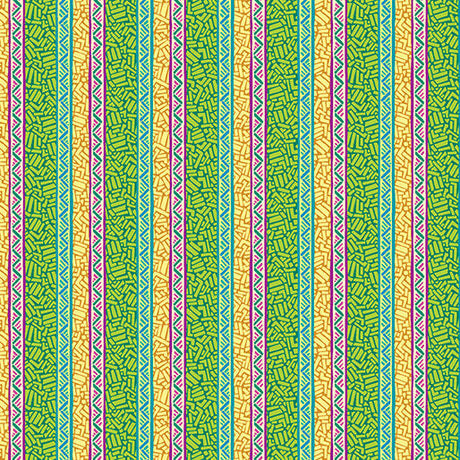 Cotton Print Ziggy Stripe Green Cheeto's World Fabric