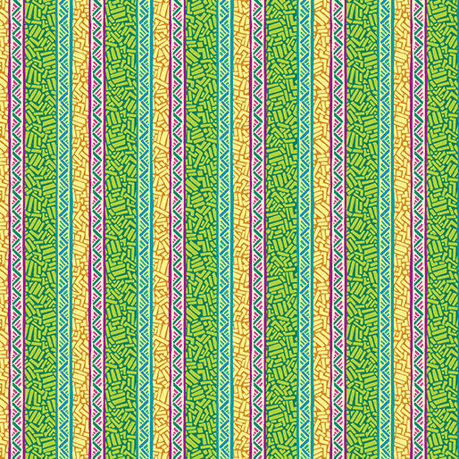 Cotton Print Ziggy Stripe Green Cheeto's World Fabric