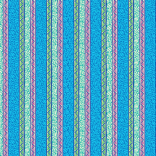Cotton Ziggy Stripe Blue Cheeto's World Fabric 44/45