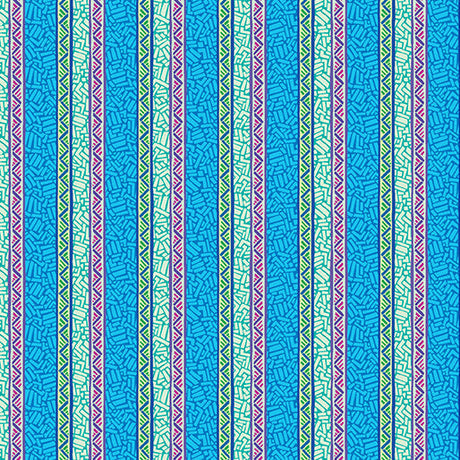 Cotton Ziggy Stripe Blue Cheeto's World Fabric 44/45