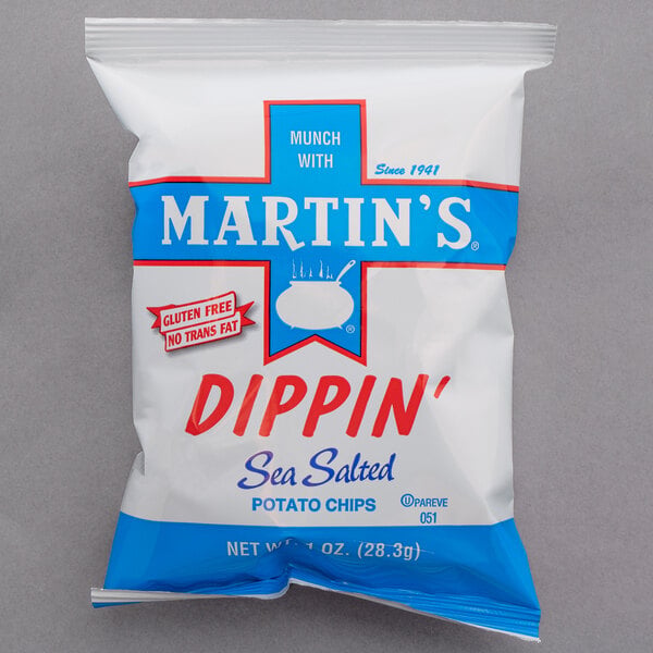 Martin's Dippin' 1 oz. Bag of Waffle Cut Sea Salted Potato Chips - 64/Case