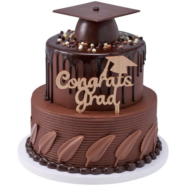 Graduation Wooden Cake Topper with Hat Congrats Grad! Layon Cake