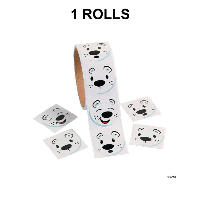 1 1/2" Polar Bear Face Sticker Roll 100 Pc.