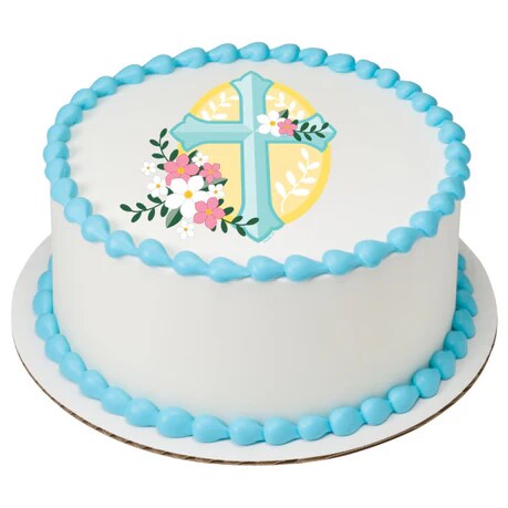 Cross with Flowers Easter Edible Cake Image PhotoCake