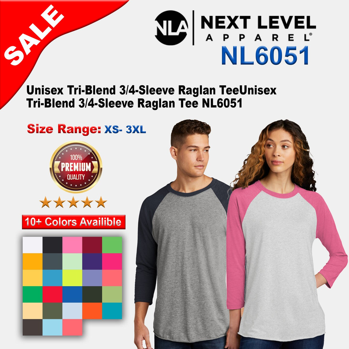 Next Level® Unisex Tri-Blend Three Quarter Sleeve Crewneck T-Shirt