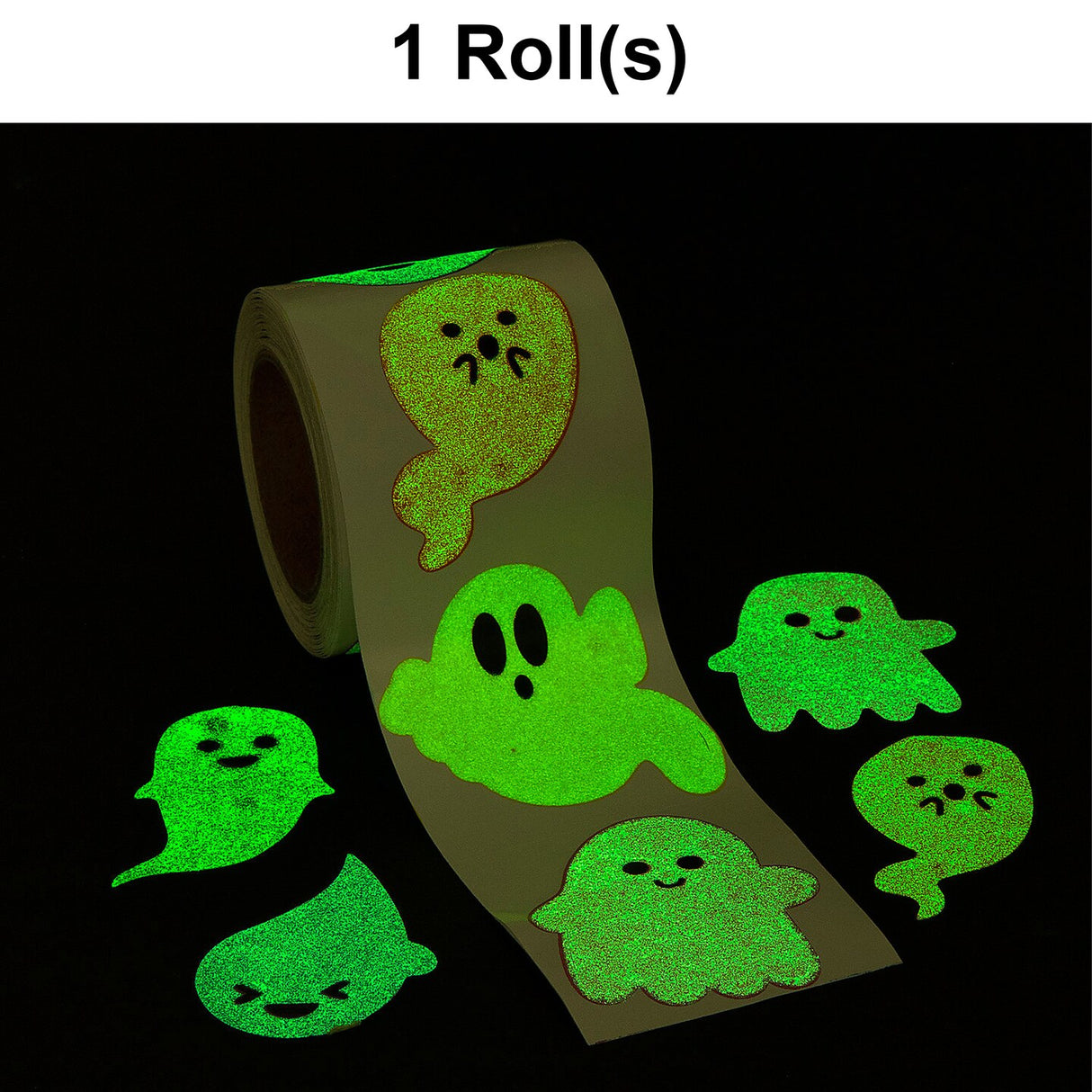 1 1/2" Glow-in-the-Dark Halloween Ghost Sticker Roll