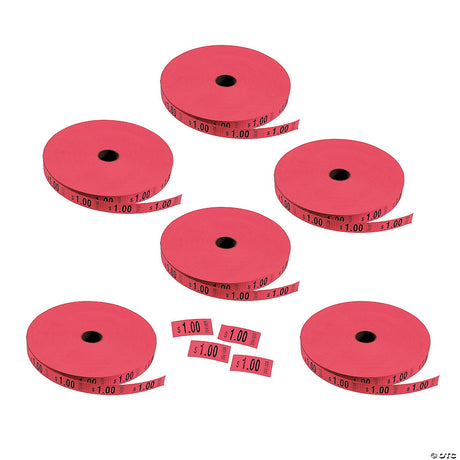Red $1.00 Single Roll Tickets Bulk 12000 Pc.