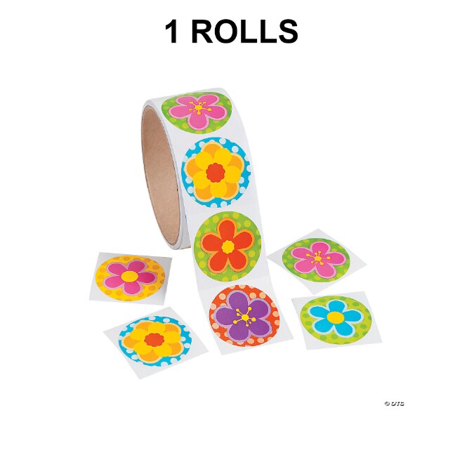 1 1/2" Spring Bright Flower Sticker Roll 100 Pieces