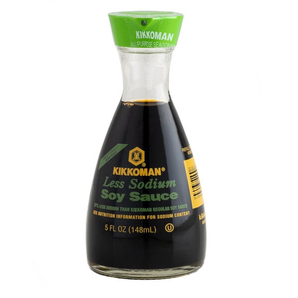 Kikkoman Traditionally Brewed Less Sodium Soy Sauce Bottle 5 fl. oz. - 12/Case