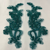 1 Pair Beaded & Corded Floral Lace Applique 9" x 2.5" Each Side